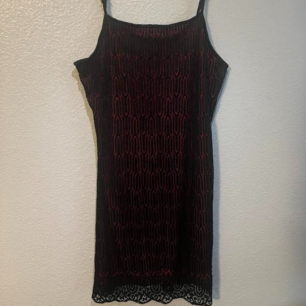 Red Halter Neck Dress with Lace Black overlay